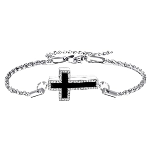 Urn Bracelet for Ashes Cross Urn Bracelet Cremation Jewelry Gifts for Women - color: black onyx