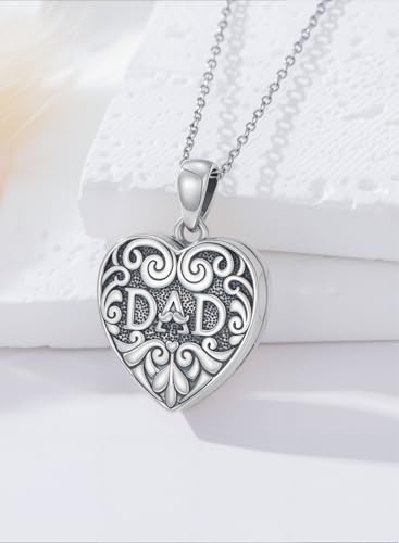 Midari Personalized Heart Locket Necklace That Hold 2 Pictures 925 Sterling Silver Oxidized Photo Necklace Memory Custom Photo Lockets Necklaces Jewelry Gifts for Family Women Lover Mom Dad - color: Father, style: Locket Only