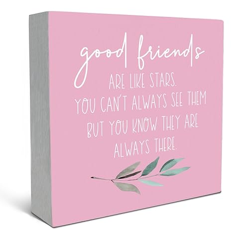 SRADMO Good Friends Are Like Stars Wood Box Sign Desk Decor, Inspirational Long Distance Friendship Wooden Block Box Sign Decoration For Home Bedroom Girls Room Office Shelf Table Decor (Pink) - color: GOOD-pink, size: 5 x 5 inches
