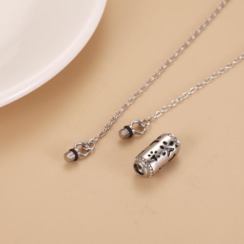 Pet Cremation Jewelry Stainless Steel Paw Print Tube Urn Necklace For Cat Dog Ashes Necklace For Women Keepsake With Filling Kits - color: Necklace