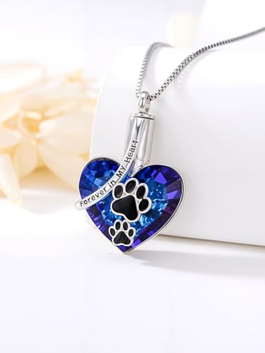 TOUPOP Sterling Silver Urn Necklace for Ashes with Crystal Memorial Keepsake Dragonfly/Butterfly/Cardinal/Cat/Dolphin Cremeation Jewelry Birthday Mothers Day Christmas Gifts for Her Women - style: Paw Print