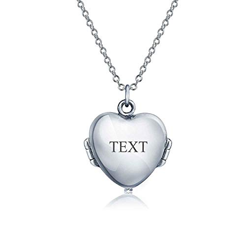 Bling Jewelry Vintage Style Dome Large Guardian Angel Wing Feathered Heart Shaped Photo Locket For Women Teens Holds Photos Pictures Oxidized .925 Silver Necklace Pendant Custom Engraved