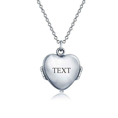 Bling Jewelry Vintage Style Dome Large Guardian Angel Wing Feathered Heart Shaped Photo Locket For Women Teens Holds Photos Pictures Oxidized .925 Silver Necklace Pendant Custom Engraved