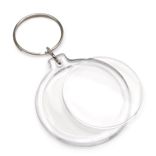 10 Easy-to-Use Snap in Photo Keychains Round, Clear Acrylic 7.9cm x 4.5cm for Gifts