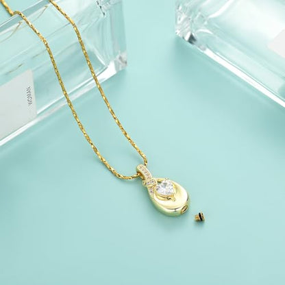 Teardrop Urn Necklace for Ashes Birthstone Heart Memorial Jewelry Stainless Steel Cremation Pendant for Women Men Keepsake Gift - color: Gold
