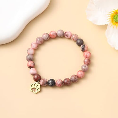 VZBarn Memorial Gifts for Loss of Pet’s Mom Pet Keepsake Dog Cat Paw Charm Natural Stone Bracelet Remembrance Gift for Women - color: Pink Golden