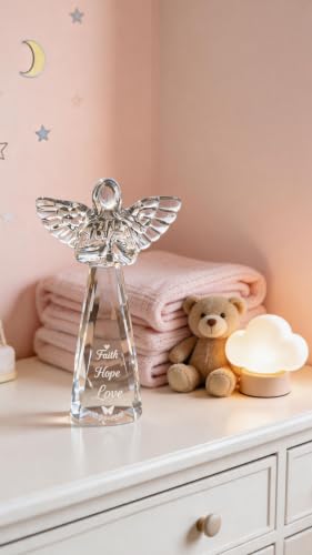 Faith Hope Love Crystal Angel Christian Gifts for Women | Laser Engraved, 6” Inspirational Keepsake, Baptism Confirmation Birthday Christmas Easter Valentine's Day Gift for Her - color: Faith Hope Love