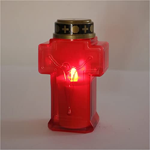 Uonlytech 2pcs Cross Candle Light, Red Flickering Flameless Candles Reusable Church Graveyard Led Candles Grave Decorations for Remembrance - size: 15.3x6.8cm