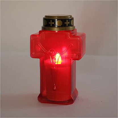 Uonlytech 2pcs Cross Candle Light, Red Flickering Flameless Candles Reusable Church Graveyard Led Candles Grave Decorations for Remembrance - size: 15.3x6.8cm
