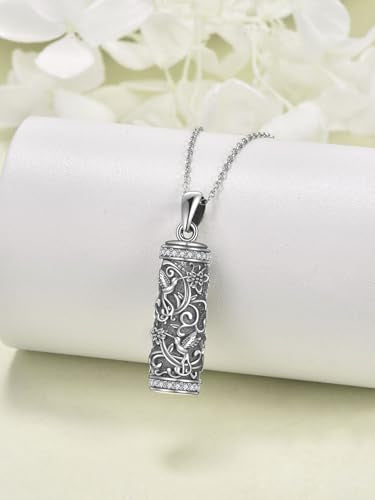 TOUPOP Tree of Life Cremation Jewelry Urn Necklace for Ashes for Women Men 925 Sterling Silver Cylinder Urn Pendant Necklaces for Human Ashes of Loved Ones Keepsake Memorial Gifts - style: 2-Hummingbird