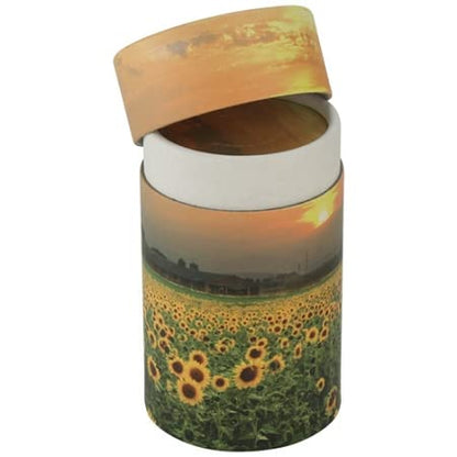 Sunflowers Scattering Tube - Extra Small, Biodegradable Cremation Urn for Ashes, Extra Small Sized Cremation Urn, 5.25 Inches High - color: Sunflowers