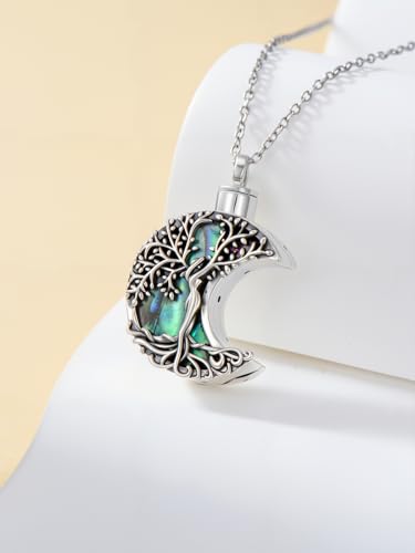 WINNICACA Cremation Jewelry for Ashes Locket Ashes Necklace Urn Necklace for Women Sterling Silver Cremation Necklace for Ashes Fine Keepsake Picture Necklace Memorial Jewelry - style: Moon-tree of life