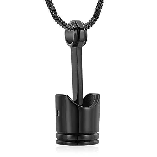 Yinplsmemory Mens Cremation Jewelry Motor Piston Urn Necklace for Ashes Keepsake Memorial Ashes Jewelry for Human/Pet Ashes - color: Black