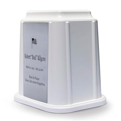 Castlegard Cremation Niche Marker | Engraved Nameplate | Durable Mausoleum & Columbarium Memorial Urn | Fits Standard Crematory Container | Made in USA (White with Nameplate)