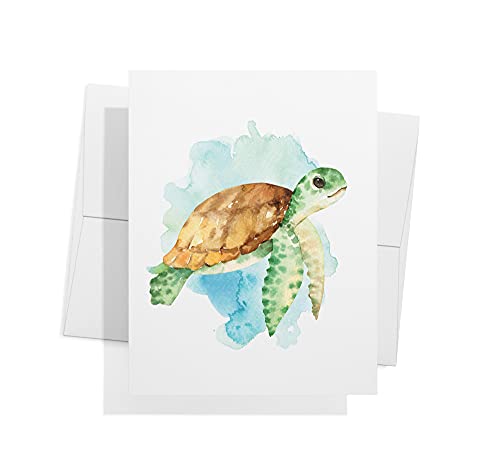 Twigs Paper Marine Thank You Cards, 12 Sea Animal Note Cards with Envelopes | Small size, blank inside, envelopes included, hand-illustrated artwork, thinking of you, bulk value set - color: Sea Animals, size: 12-Count