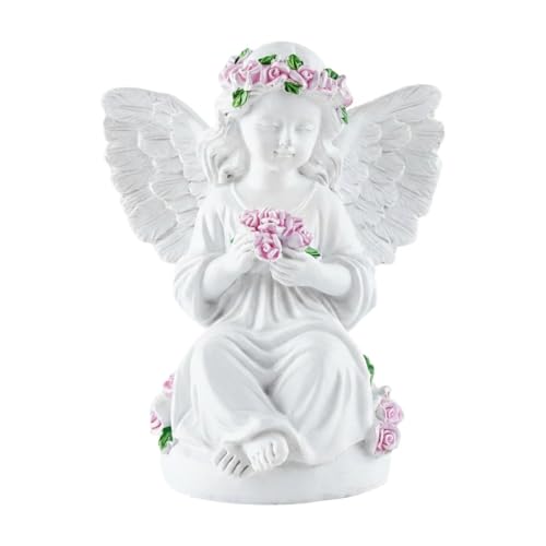 Guardian Angel Statue Angels Figurines with Pink Roses | Resin Cherub Statue, Outdoor Statues For Garden, Sympathy Guardian Angel Gift, Angel Gifts For Women, Yard Statues - color: Roses