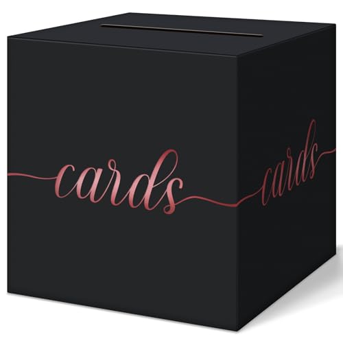 QIKSION Elegant Black Card Box for Party, Rose Gold Foil Wedding Card Box - color: Black and Rose Gold Foil