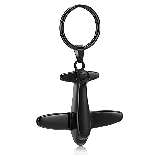 Minicremation Cremation Jewelry Urn Keychain for Ashes Airplane Memorial Urn Pendant for Human Pet's Keepsake Key Chain - color: Black