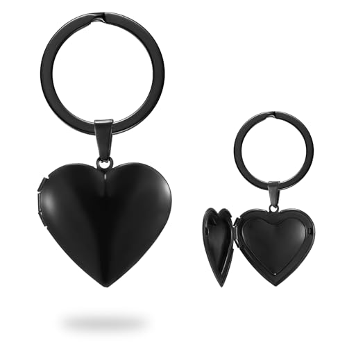 PHOCKSIN Silver Heart Locket Keychains for Women Gold Custom Locket Key Chain Personalized Picture Locket for Birthday Gifts - color: #04 Heart Black, style: Regular(no Customize)