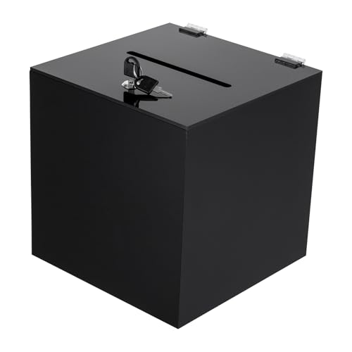 Acrylic Donation Box, 10" X 10" X 10" Ballot Suggestion Box with Lock & 2 Keys, Raffle Voting Box with Slot for School Conference Fundraising (Black) - color: Black, size: 10" X 10" X 10"
