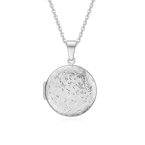 KunBead Flower 20 inch Love Open Heart Photo Locket Necklace with Picture inside-Stainless Steel for Women - style: Silver
