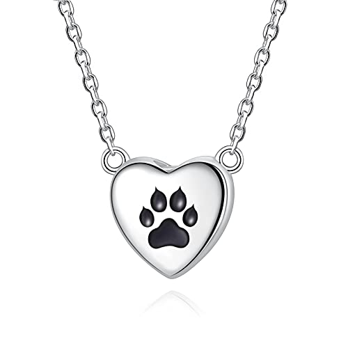 Fookduoduo 925 Sterling Silver Paw Print Urn Necklaces for Ashes - Cremation Heart Urns Keepsake Necklace Jewelry for Pet Lovers - style: Black Paw Print