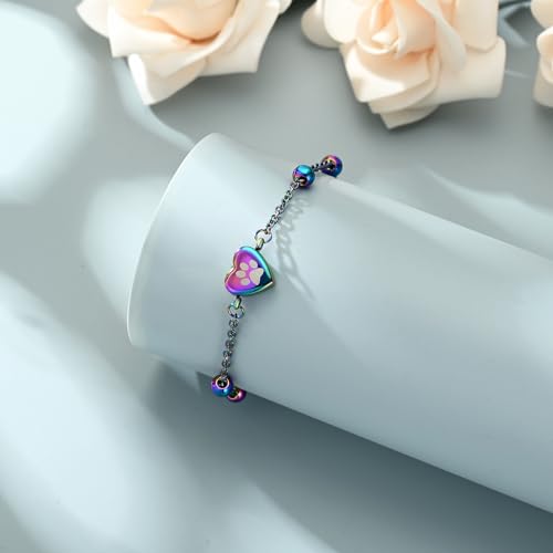 shajwo Pet Cremation Jewelry Paw Print Heart Urn Bracelet for Ashes - color: Rainbow