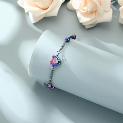 shajwo Pet Cremation Jewelry Paw Print Heart Urn Bracelet for Ashes - color: Rainbow