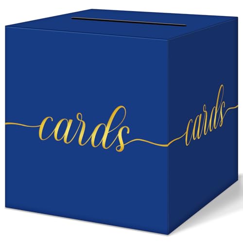 QIKSION Elegant Blue Graduation Card Box, Gold Foil Gift Card Box for Party - color: Blue
