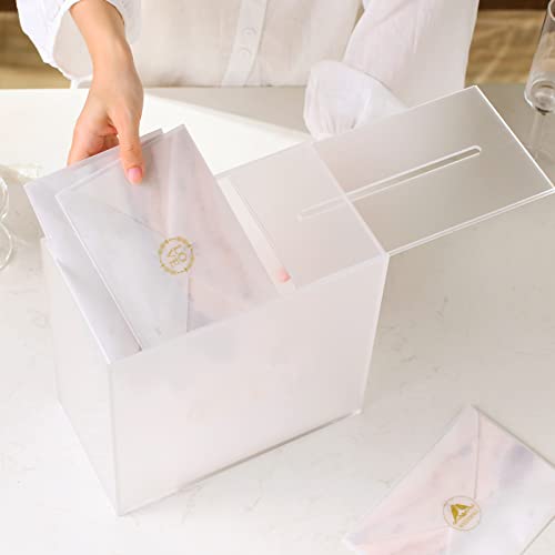 UNIQOOO Frosted Acrylic Wedding Card Box with Slot, Thick DIY Large 10x10x5.5 inch w/No Print, Wedding Receptions Wishing Well Money Box, Birthday, Memory Box, Suggestion Boxes, Acrylic Ballot Box - color: Frosted w/ No Print