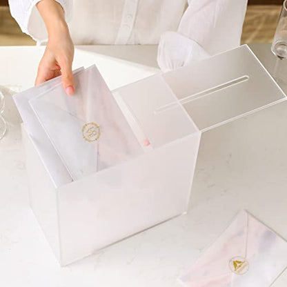 UNIQOOO Frosted Acrylic Wedding Card Box with Slot, Thick DIY Large 10x10x5.5 inch w/No Print, Wedding Receptions Wishing Well Money Box, Birthday, Memory Box, Suggestion Boxes, Acrylic Ballot Box - color: Frosted w/ No Print