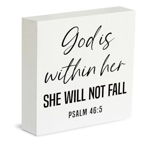 Rustic Wooden Sign, God Is Within Her, 5x5inch, Religious Decorative Sign - color: Christian 12
