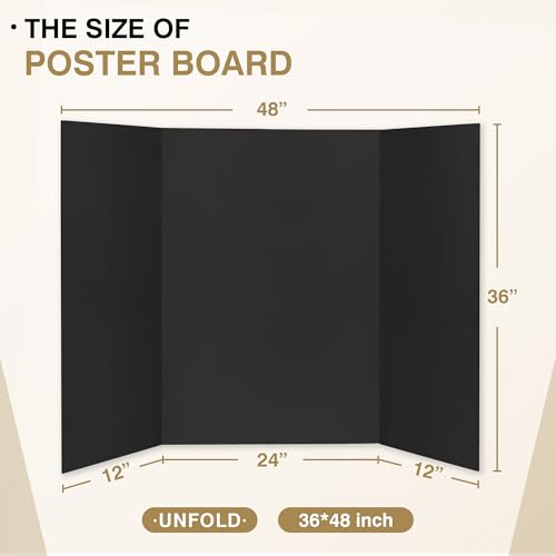Chell 36x48 Large Size Corrugated Trifold Poster Boards, Black, 2 Pack | Made of Thickened Corrugated Cardboard, Portable, Lightweight - size: Large, 36x48 in