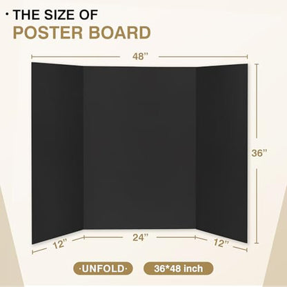 Chell 36x48 Large Size Corrugated Trifold Poster Boards, Black, 2 Pack | Made of Thickened Corrugated Cardboard, Portable, Lightweight - size: Large, 36x48 in