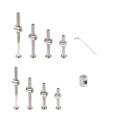 32 Set M6x12mm/16mm/25mm/35mm/45mm/55mm/65mm/75mm Silver Crib Screws Replacement Set Hex Drive Socket Cap Screw Barrel Nuts for Beds Furniture Headboards Cribs Hardware Replace Kit