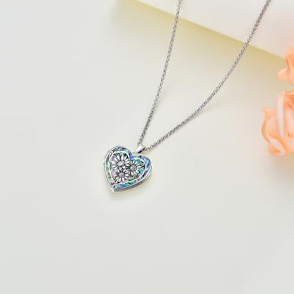 Dorunmo Locket Necklace 925 Sterling Silver Pictures Photo Keep Someone Near to You Custom Lockets Mother's Day Jewelry Personalized Photo Locket Gifts - color: B-Sunflower-Abalone, style: Locket Only