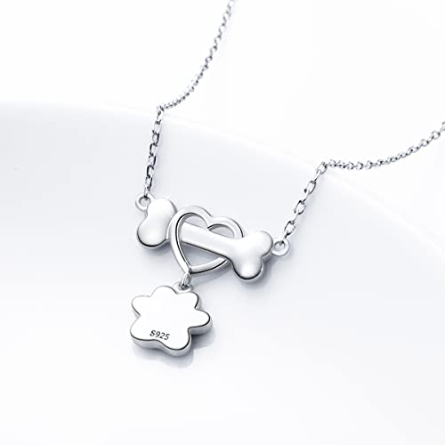 DAOCHONG 925 Sterling Silver Cute Paw Print Pendant Necklace for Women