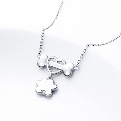 DAOCHONG 925 Sterling Silver Cute Paw Print Pendant Necklace for Women