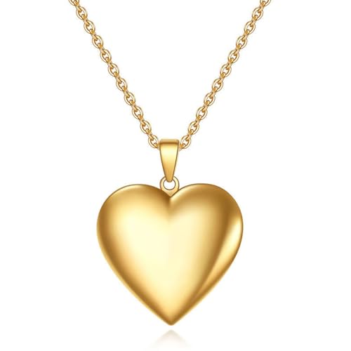 Men Women Photo Locket Necklace Heart Shape Locket Pendant with 24 Inch Chain for Birthday