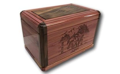Adult Cremation Urn - Handcrafted Riderless Horse Red Cedar & Walnut Wood Memorial Box