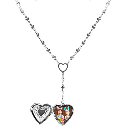 Personalized Heart Locket Necklace for Women Stainless Steel- Heart Necklace - color: silver