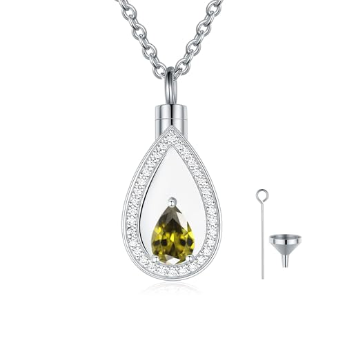 925 Sterling Silver Cremation Jewelry for Ashes Urn Necklace Memorial Teardrop Ashes Keepsake Urns Pendant Necklace for urn Necklaces Ashes Jewelry Gifts - color: Aug.