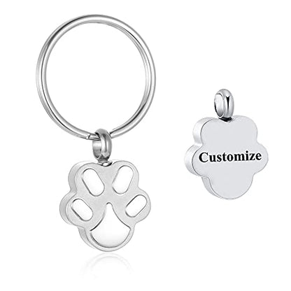 Customize Pet Cremation Keyring for Ashes Dog Cat Paw Print Keychain for Ashes Holder Pet Urn Keyring - color: Customize
