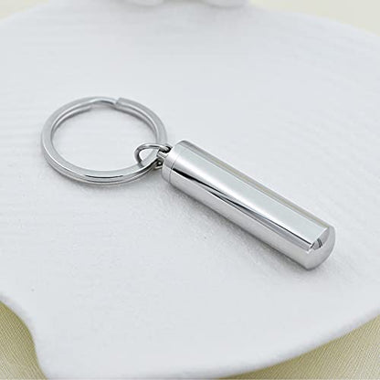 Cremation Jewelry for Pet Ashes Cylinder Urn Keyring Customize Memorial Locket Keepsake Keychain for Ash Holder - color: Silver
