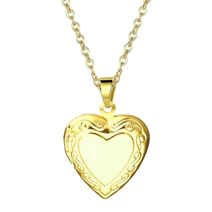 OIDEA Locket Necklace for Women: Gold Photo Lockets that Hold Picture Stainless Steel Necklace with Picture Inside Birthday Mothers Day Jewelry Gifts for Womens - color: heart- gold