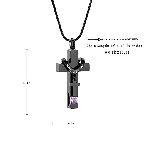 Forever in My Heart Birthstone Personalized Double Cross Urn Pendant Cremation Jewelry for Ashes Cross Ashes Keepsake - color: Pink