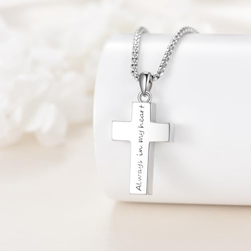 Cremation Urn Necklace for Ashes 925 Sterling Silver Moon Phase/Tree of Life/Hummingbird/Moss Agate/Opal/Compass/Mountain/Butterfly/Turquoise/Sunflower/Dragonfly/Cross Pendant Necklace Cremation Memorial Keepsake Urn Jewelry for Women Men - style: Cross