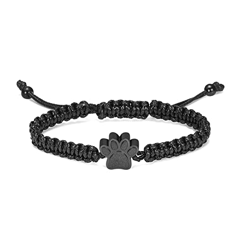 constantlife Cremation Bracelet for Pets Ashes - Dog Paw Pendant Bangle Stainless Steel Memorial Urn Jewelry - color: Black Rope-Black
