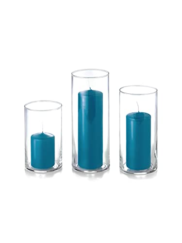 yummi Set of 36 Slim Pillars and Cylinder Vases - Turquoise - color: Turquoise