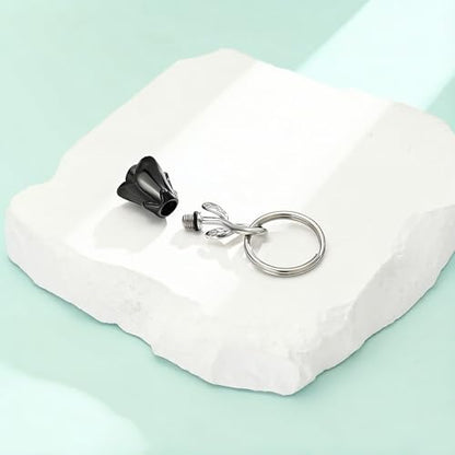 zeqingjw Urn Keychain Cremation Jewelry for Ashes Rose Flower Memorial Keychain Funeral Keepsake Ashes Pendant Gift - color: Black